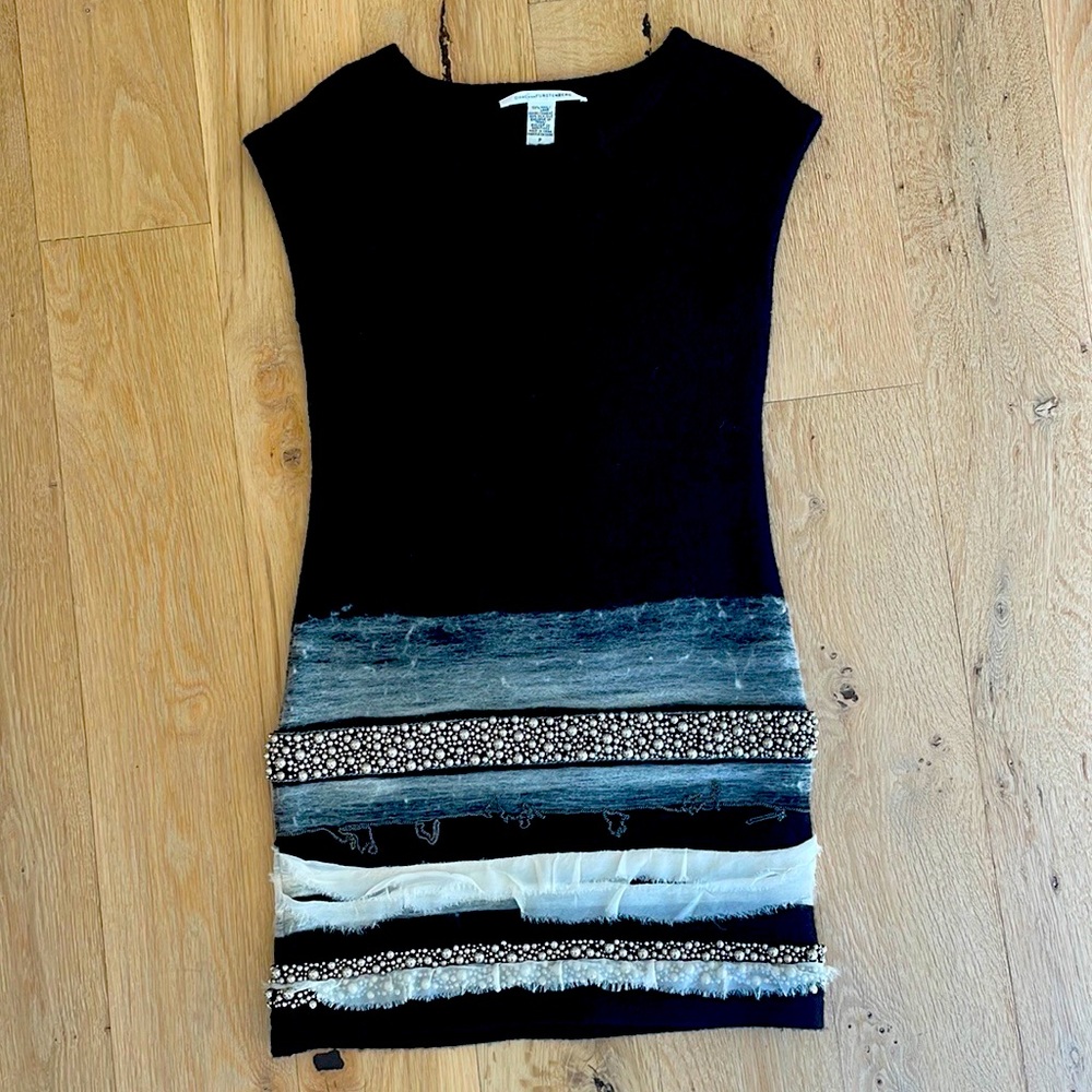 Diane von Furstenberg Lovisa Wool Dress Black, Grey & white NWOT
